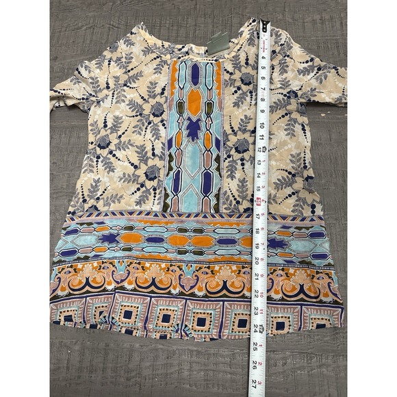 Maeve Anthropologie Boho Print Top Small Multicolor 3/4 Sleeve Button Back - Picture 5 of 6